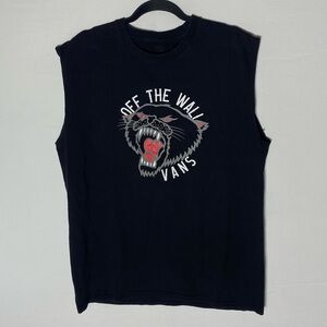 Vans Black Cat Graphic DIY Cutoff Sleeveless Tee Graphic Tee T Shirt L